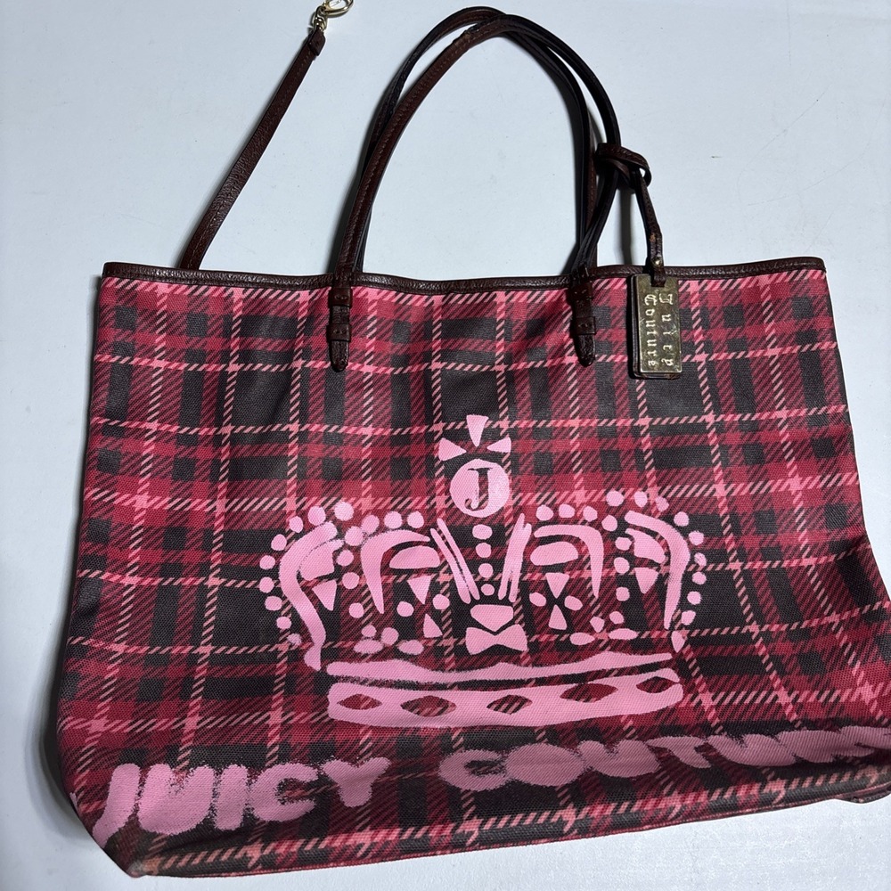 Vtg Black Red Plaid Juicy Couture Medium Tote
